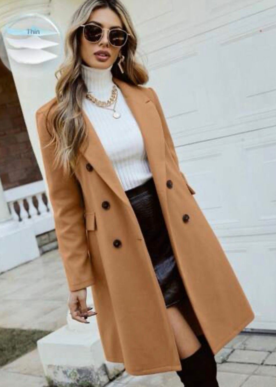SHEIN Carmel Double Breatsted Overcoat Pea Coat Size Small